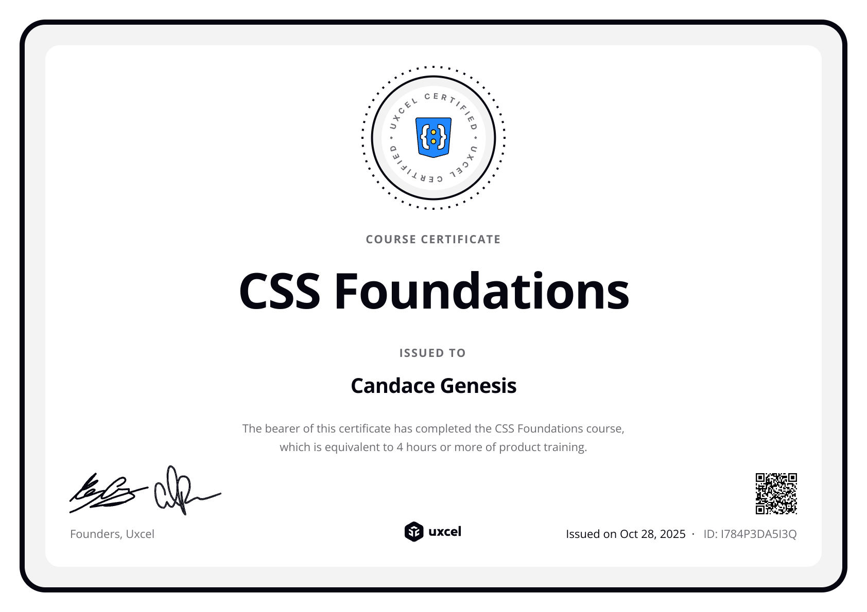 Candace Genesis's certificate